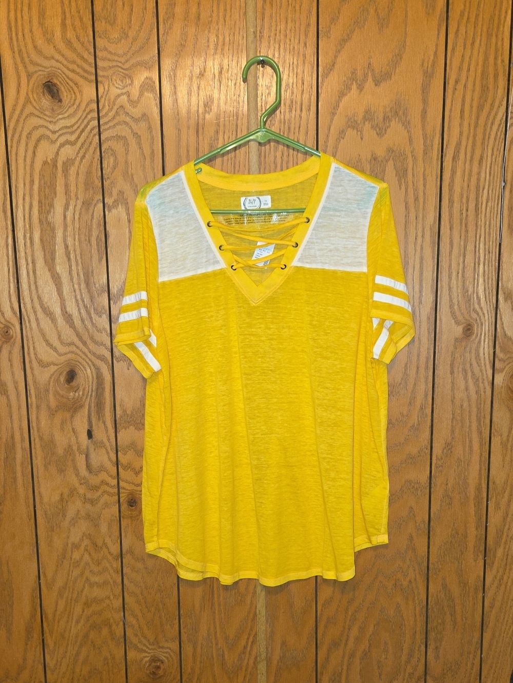 Lace-Up V-Neck Short Sleeve Tee in Yellow by No Boundaries